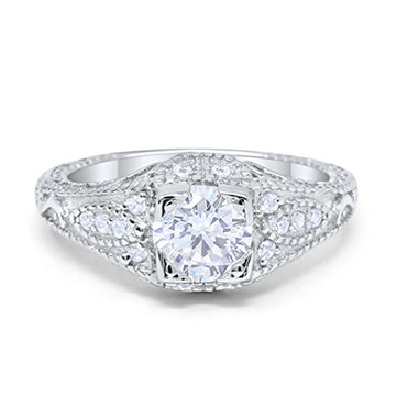 Vintage Design Solitaire Wedding Ring Simulated Cubic Zirconia 925 Sterling Silver
